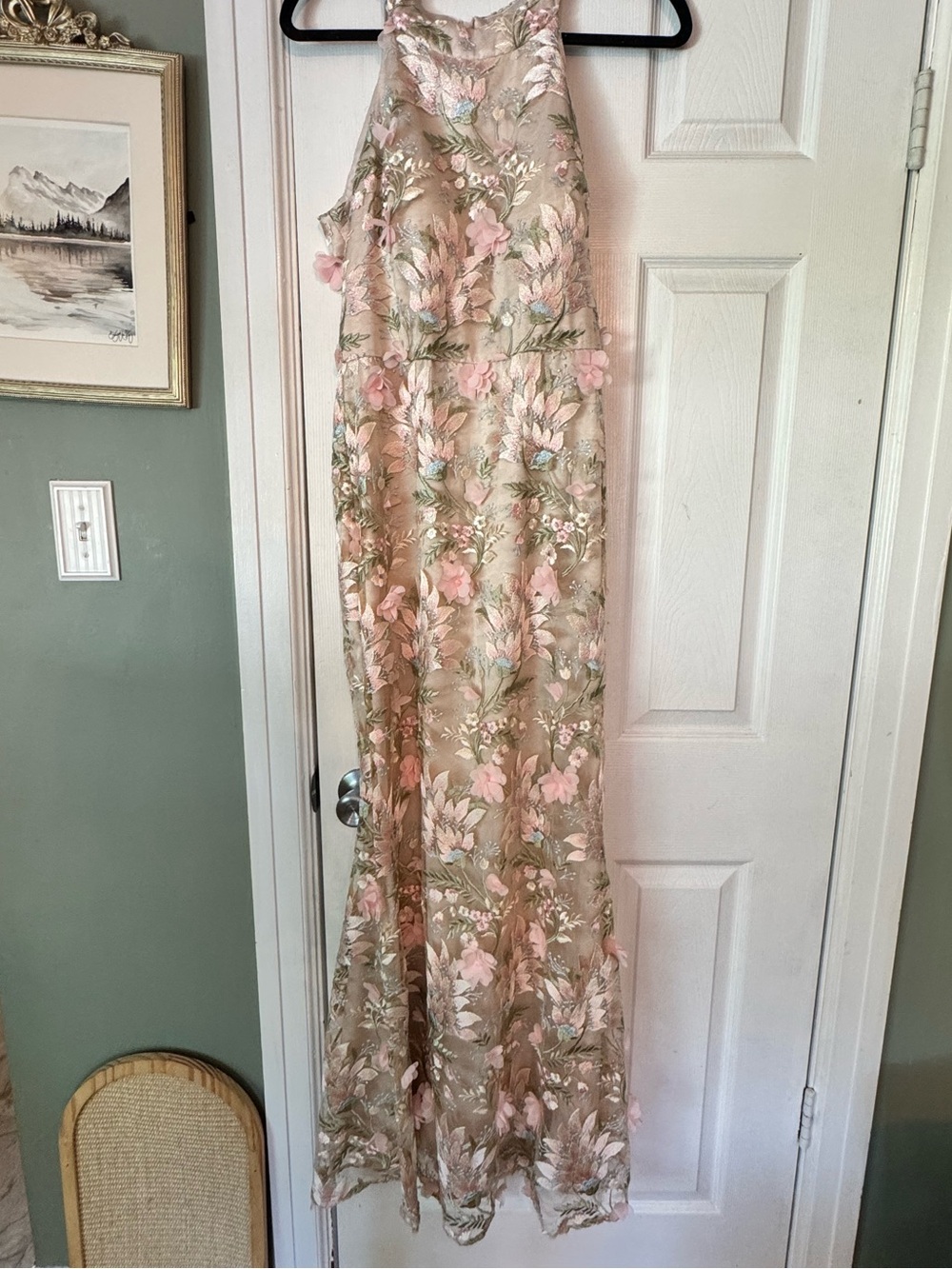 Floral Embroidered Maxi Dress in Blush and Sage - Eliza J